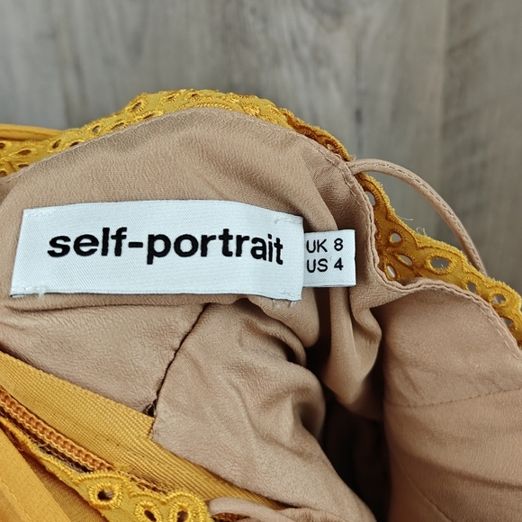 Self-Portrait NWOT Embroidered Chiffon Tiered Mini Dress In Gold Yellow Size 4 - Picture 16 of 16